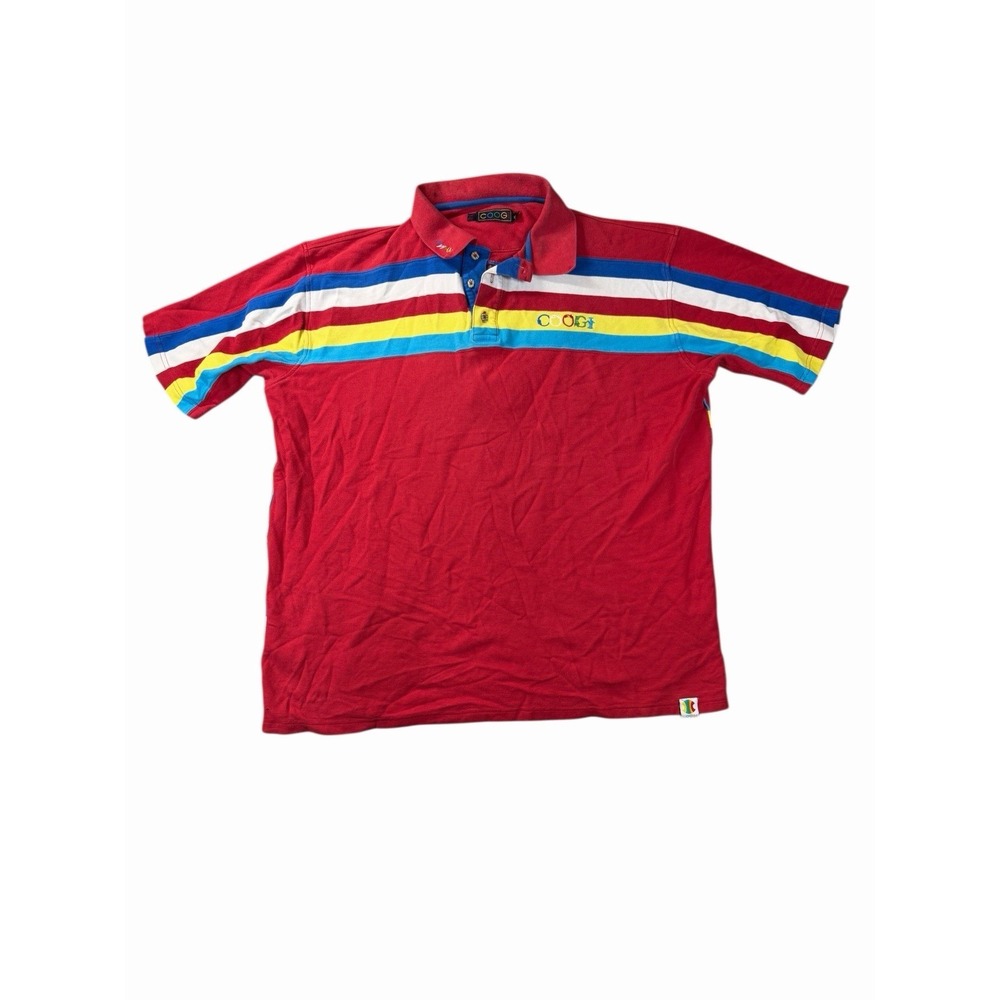 COOGI Polo Shirt Mens XXL Red Rainbow Stripe Embroidered Logo Y2K